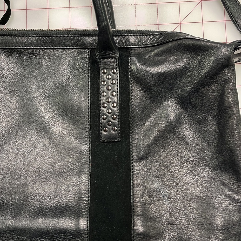 INNUE Career/Travel Black Leather/Suede Stud Accent Top Handle Long Strap Purse - Picture 8 of 16